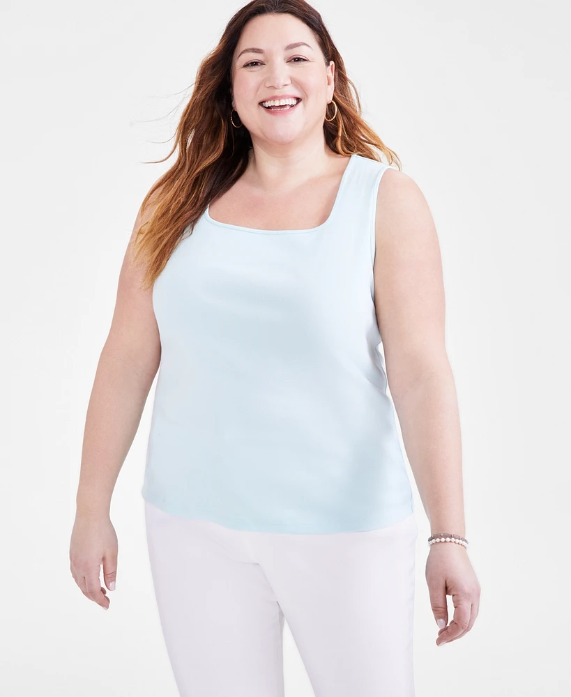 Style & Co Plus Size Cotton Square-Neck Tank Top, Created for Macy's