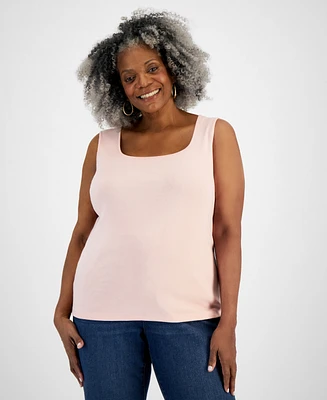 Style & Co Plus Size Cotton Square-Neck Tank Top, Created for Macy's