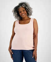 Style & Co Plus Size Cotton Square-Neck Tank Top, Created for Macy's