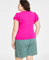 On 34th Trendy Plus Size Flutter-Sleeve Top, Created for Macy's