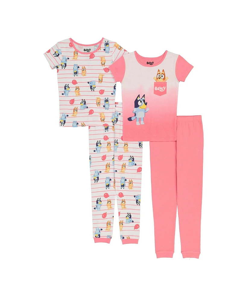 Bluey Little Girls Cotton Pajama, 4 Piece Set
