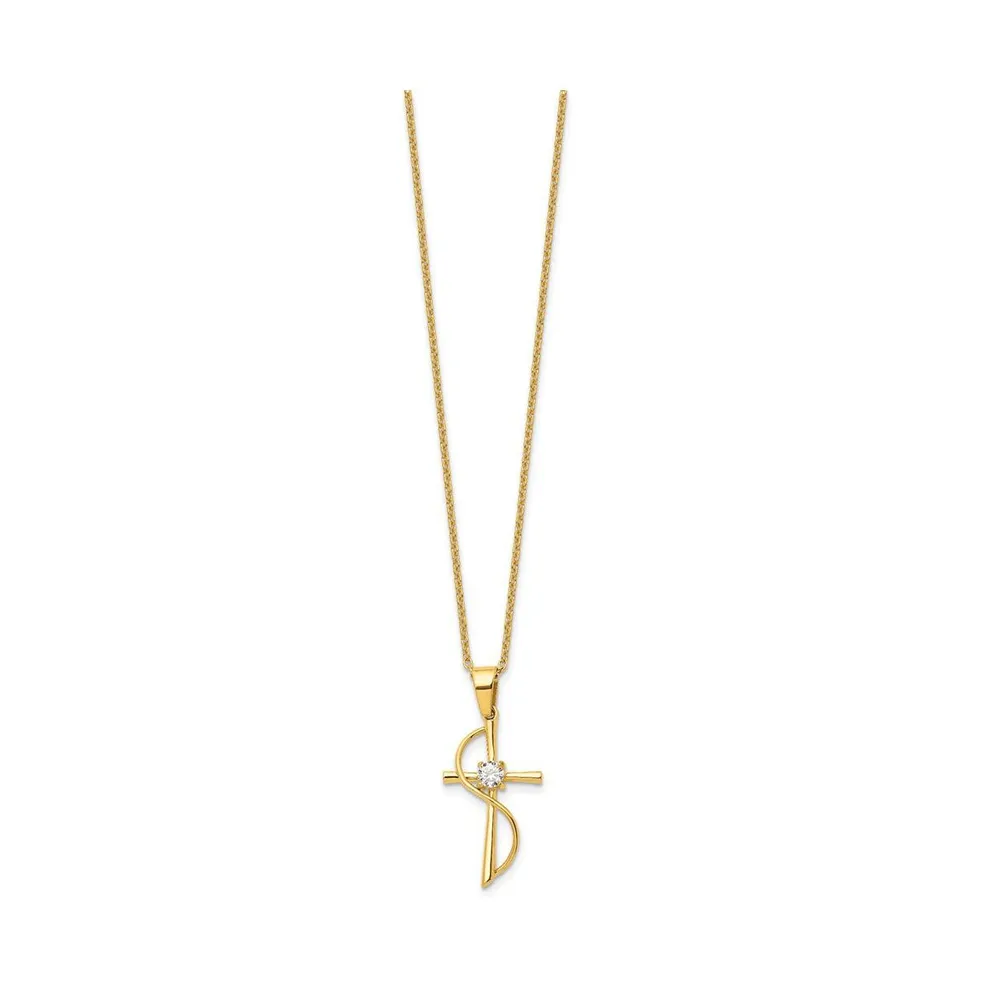 Chisel Yellow Ip-plated Cz Cross Pendant Cable Chain Necklace