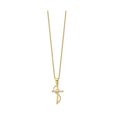 Chisel Yellow Ip-plated Cz Cross Pendant Cable Chain Necklace