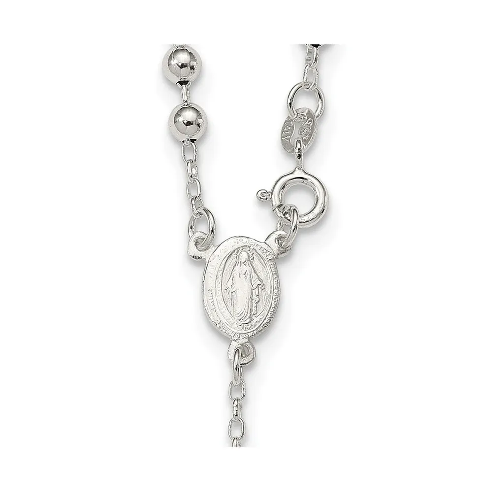 Sterling Silver Polished Bead Rosary Pendant Necklace 18