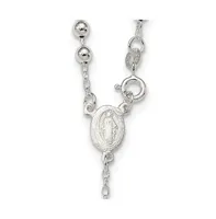 Sterling Silver Polished Bead Rosary Pendant Necklace 18