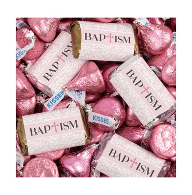 131 Pcs Girl Baptism Candy Party Favors Hershey's Miniatures & Kisses (1.65 lbs) - Pink - Assorted pre