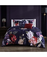 Bebejan Deep Purple Garden Bedding 200 Thread Count 100% Cotton Sateen 5 Piece King Size Reversible Comforter Set