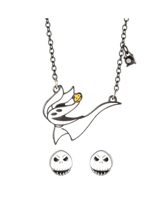 Disney The Nightmare Before Christmas Women's Costume Necklace and Earrings Set - Zero Necklace and Jack Studs