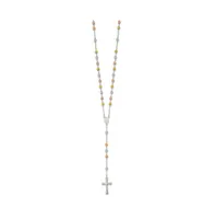 Sterling Silver Polished Rosary Tri-color Beads Pendant Necklace 26"