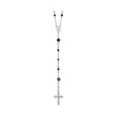 Sterling Silver Polished Tiger Eye Bead Rosary Pendant Necklace 33"