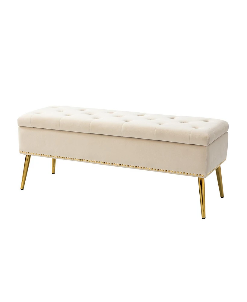 Modern Velvet Storage Ottoman Bench for Living Room Dining Room