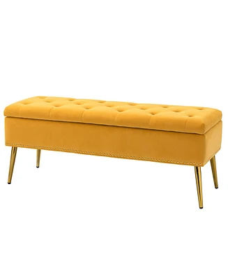 Modern Velvet Storage Ottoman Bench for Living Room Dining Room