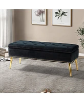 Modern Velvet Storage Ottoman Bench for Living Room Dining