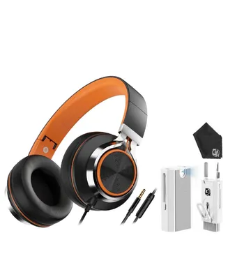 C8 Black/Orange Headphones Wired with Microphone and Volume Control Folding Stereo Headset