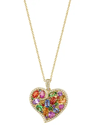 Effy Multi-Gemstone (3-3/4 ct. t.w.) & Diamond (1/3 ct. t.w.) Heart Cluster 18" Pendant Necklace in 14k Gold