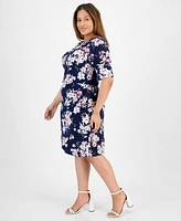 Connected Plus Floral-Print Faux-Wrap Dress