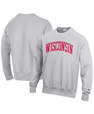 Men's Champion Ash Wisconsin Badgers Big and Tall Reverse Weave Fleece Crewneck Pullover Sweatshirt