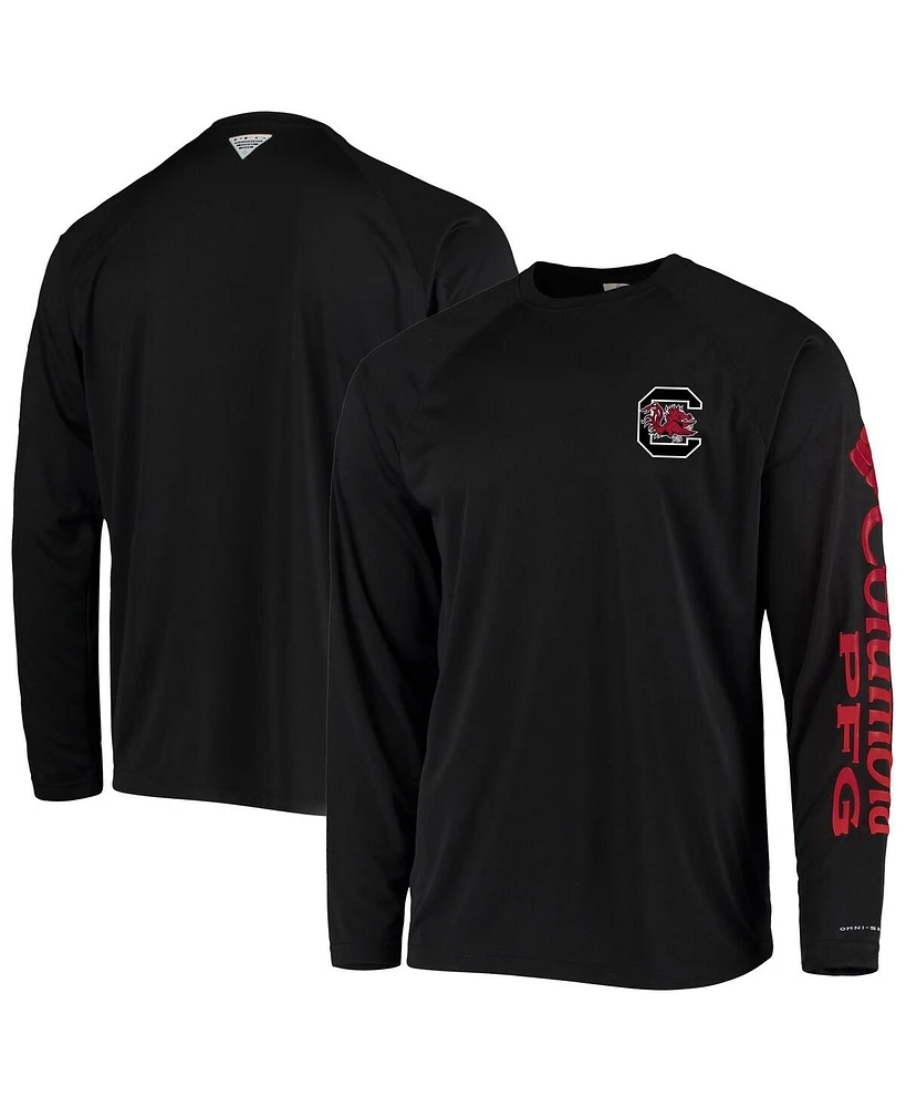 Men's Columbia Black South Carolina Gamecocks Terminal Tackle Omni-Shade Raglan Long Sleeve T-shirt