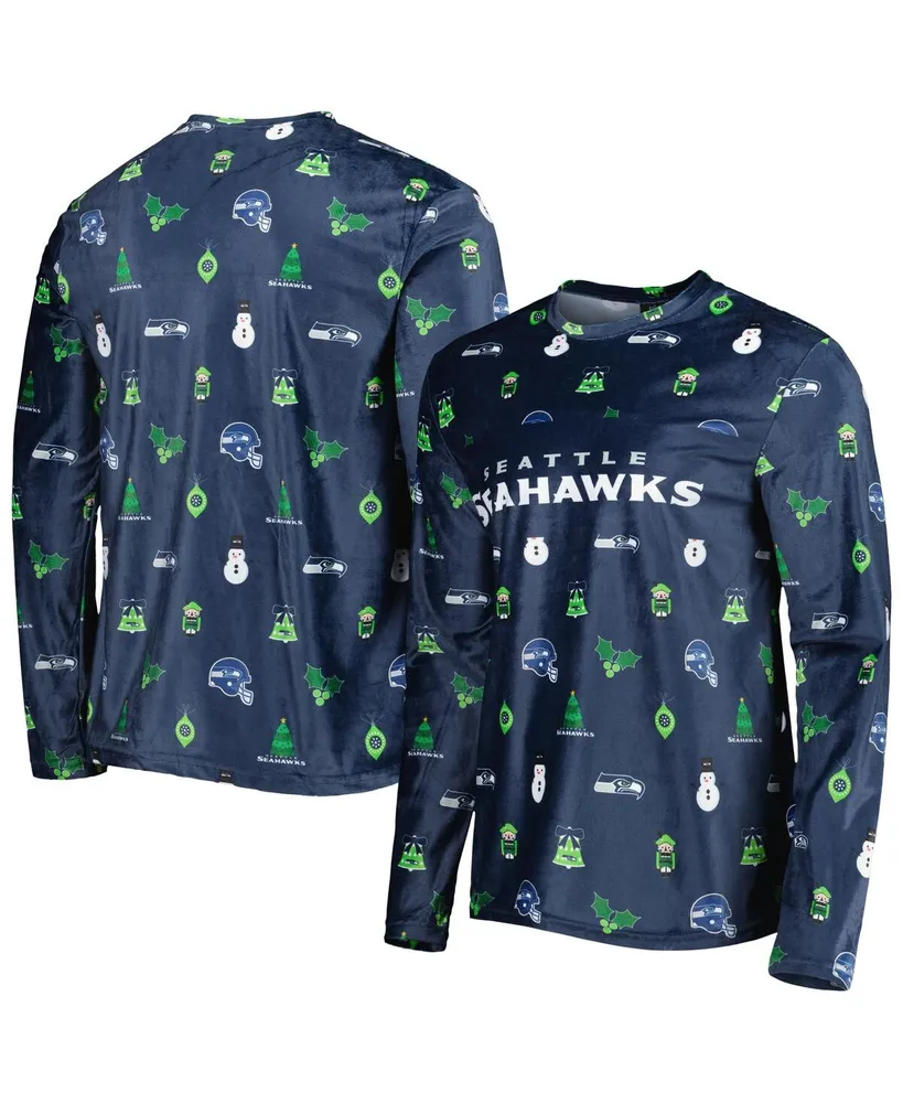 Men's Foco College Navy Seattle Seahawks Holiday Repeat Long Sleeve T-shirt