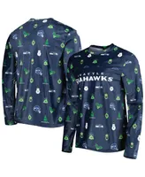 Men's Foco College Navy Seattle Seahawks Holiday Repeat Long Sleeve T-shirt