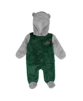 Newborn and Infant Boys Girls Green Minnesota Wild Game Nap Teddy Fleece Bunting Full-Zip Sleeper