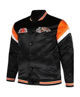 Men's Mitchell & Ness Black Distressed Cincinnati Bengals Big and Tall Satin Full-Snap Jacket