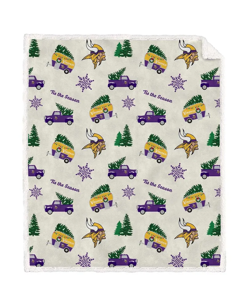 Pegasus Home Fashions Minnesota Vikings Holiday Truck Repeat 50" x 60" Sherpa Flannel Fleece Blanket