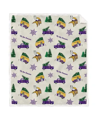 Pegasus Home Fashions Minnesota Vikings Holiday Truck Repeat 50" x 60" Sherpa Flannel Fleece Blanket