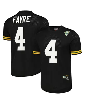 Men's Mitchell & Ness Brett Favre Black Green Bay Packers Retired Player Name and Number Mesh Top