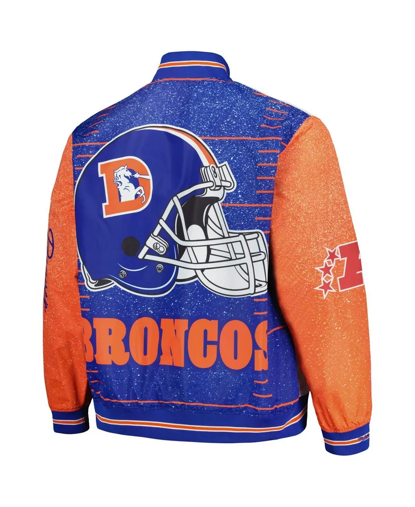 Men's Mitchell & Ness White Distressed Denver Broncos Team Burst Warm-Up Full-Zip Jacket