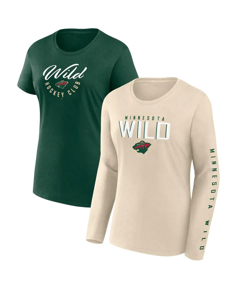 Women's Fanatics Green, Cream Minnesota Wild Long and Short Sleeve Two-Pack T-shirt Set