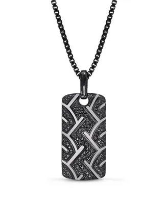 LuvMyJewelry Sterling Silver Black Diamond American Muscle Design Rhodium Plated Tire Tread Tag Chain
