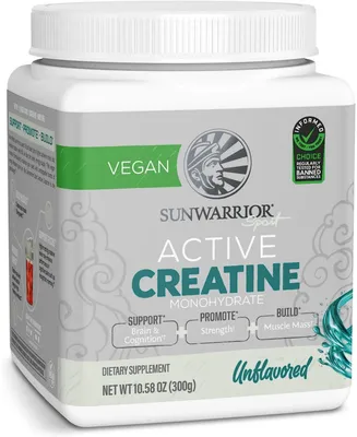 Sunwarrior Active Creatine Monohydrate Powder, Organic Creatine & Keto Friendly, Unflavored, 300gm (60 Servings)