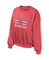 Women's Colosseum Scarlet Distressed Ohio State Buckeyes Audrey Washed Pullover Sweatshirt