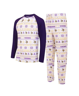 Men's Concepts Sport White, Purple Minnesota Vikings Tinsel Raglan Long Sleeve T-shirt and Pants Sleep Set