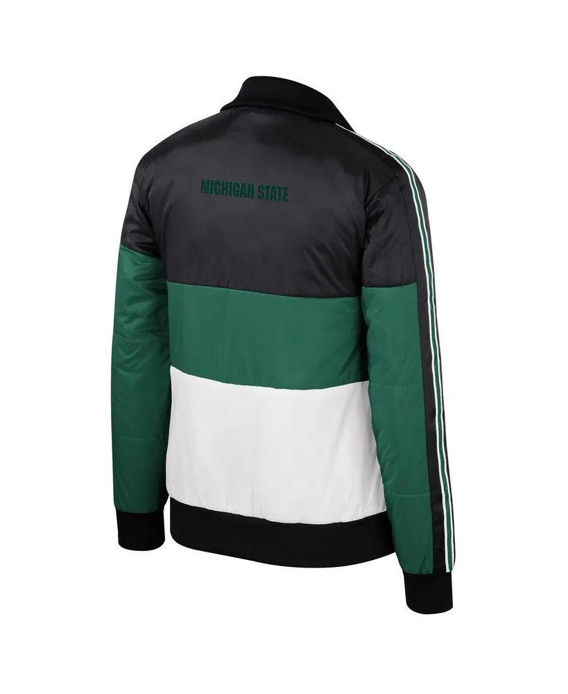 Women's The Wild Collective Green Michigan State Spartans Color-Block Puffer Full-Zip Jacket