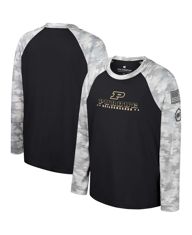 Big Boys Colosseum Black, Camo Purdue Boilermakers Oht Military-Inspired Appreciation Dark Star Raglan Long Sleeve T-shirt
