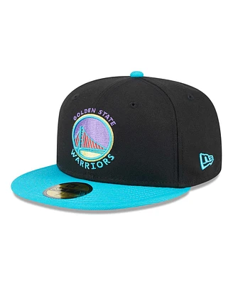 Men's New Era Black, Turquoise Golden State Warriors Arcade Scheme 59FIFTY Fitted Hat