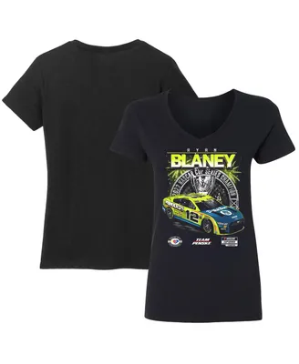 Women's Team Penske Black Ryan Blaney 2023 Nascar Cup Series Champion Official V-Neck T-shirt