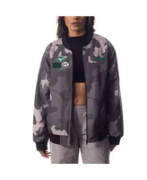 Men's and Women's The Wild Collective Gray Distressed New York Jets Camo Bomber Jacket