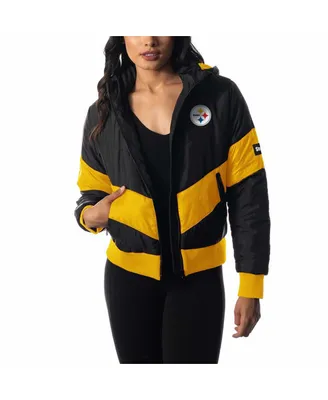Women's The Wild Collective Black Pittsburgh Steelers Puffer Full-Zip Hoodie Jacket