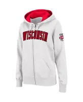 Women's Stadium Athletic White Wisconsin Badgers Arched Name Full-Zip Hoodie