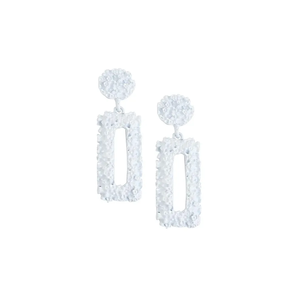 Sohi Women's White Textured Geometric Drop Earrings