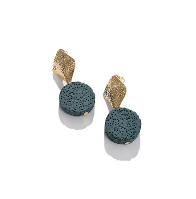 Sohi Women's Green Textured Stone Drop Earrings