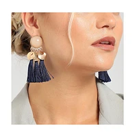 Sohi Women's Black Tassel Drop Earrings