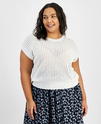 And Now This Trendy Plus Short-Sleeve Crocheted Sweater