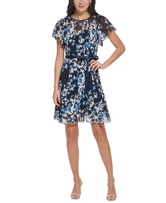 Jessica Howard Women's Printed Round-Neck Seamed Dress