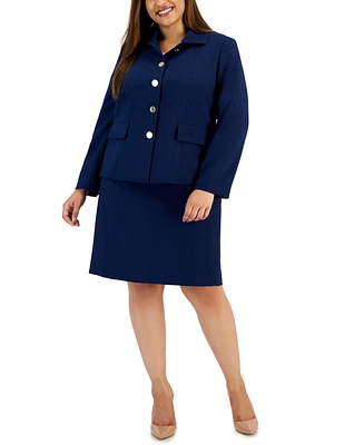 Le Suit Plus Crepe Wing-Collar Jacket & Slim Skirt