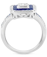 Effy Sapphire (1-1/20 ct. t.w.) & Diamond (1/2 ct. t.w.) Halo Cluster Ring in 14k White Gold