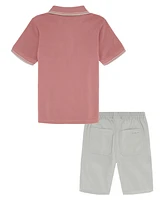 Calvin Klein Toddler Boys Monogram Pocket Pique Short Sleeve Polo Shirt and Twill Shorts, 2 Piece Set